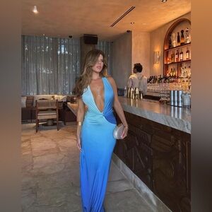 Meshki Ombré Blue Plunge Maxi Dress